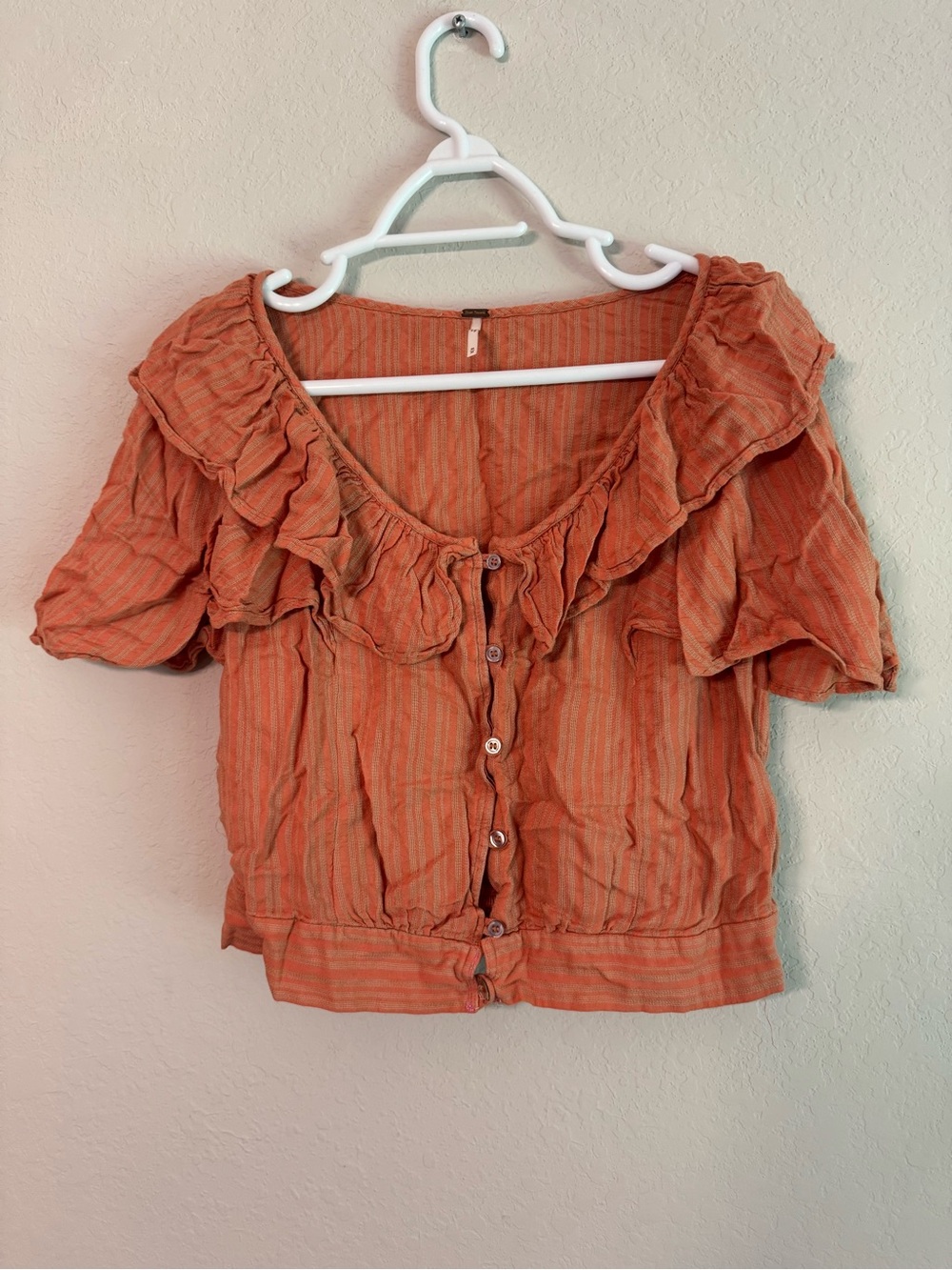 Free People Orange Button Up Blouse M